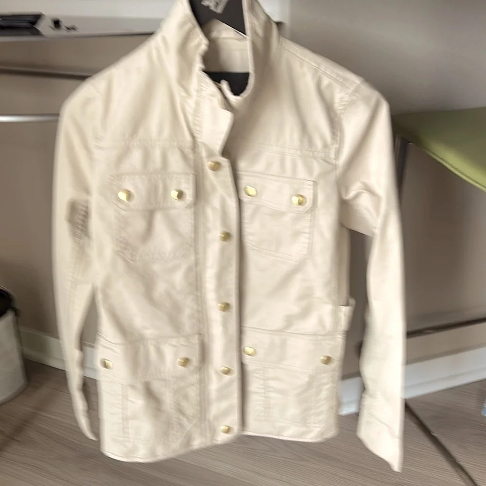 J Crew Cotton Utility Jacket Size XXS Khaki Gold Accents Lightweight